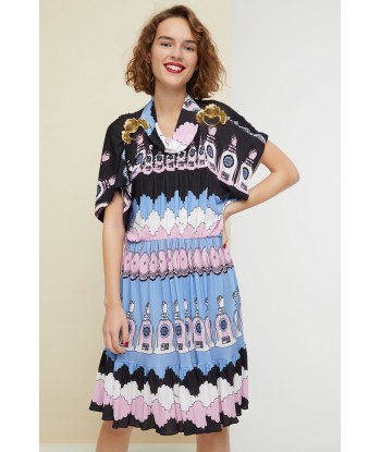 Robe midi imprimée à smocks Paris Déstockage Promo