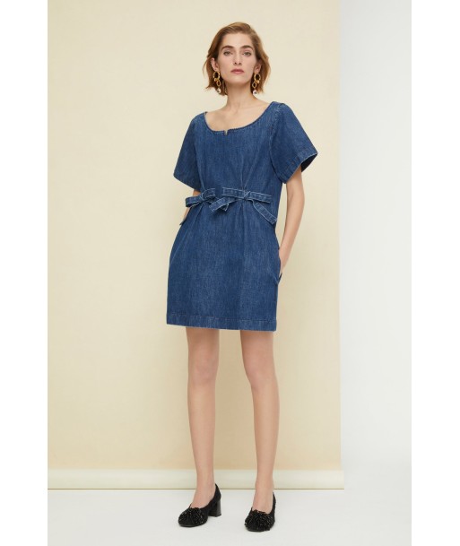 Robe courte en denim à noeuds Fin de série