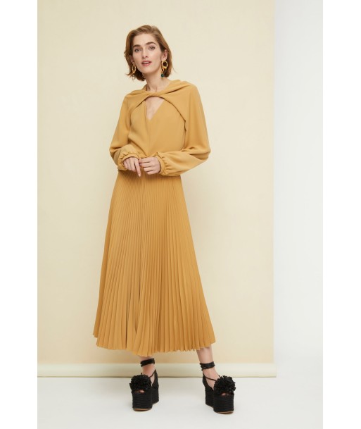 Robe midi plissée à col twist vente chaude votre 