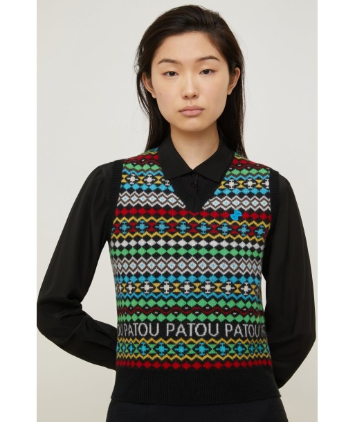 Pull sans manches en jacquard Patou en laine et cachemire rembourrage situé sous