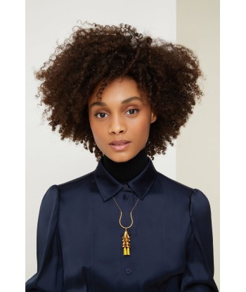 Collier à pendentif en laiton doré et perles colorées soldes