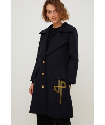 Manteau long en laine vierge à logo brodé votre