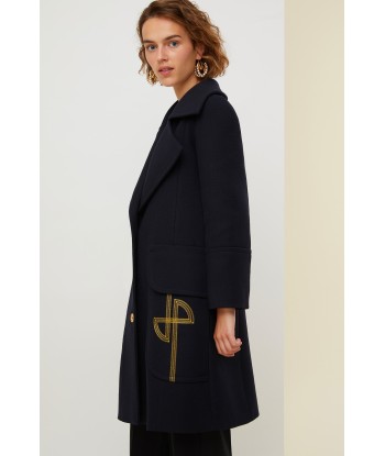 Manteau long en laine vierge à logo brodé votre