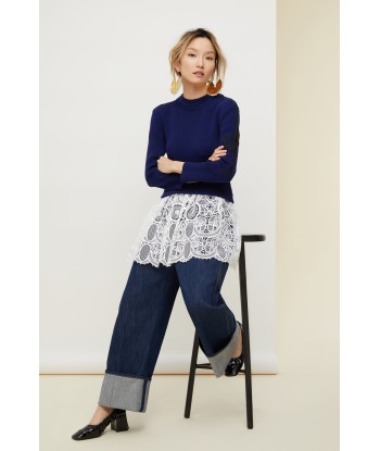 Pull breton en coton avec décoration guipure acheter