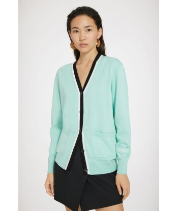 Cardigan à col contrasté en coton et laine En savoir plus