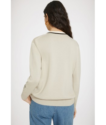 Cardigan à col contrasté en coton et laine rembourrage situé sous