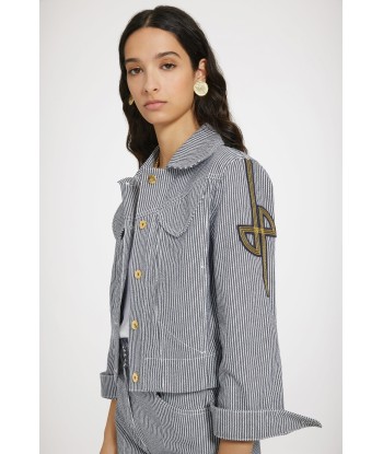 Veste en denim rayé à logo brodé pas chere